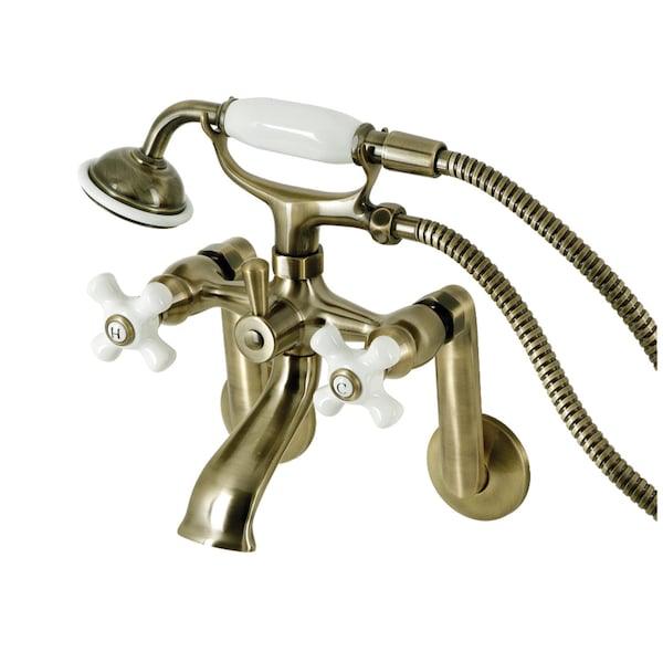 Kingston Brass Tub Wall Mount Clawfoot Tub Faucet with Hand Shower, Antique Brass KS269PXAB - main